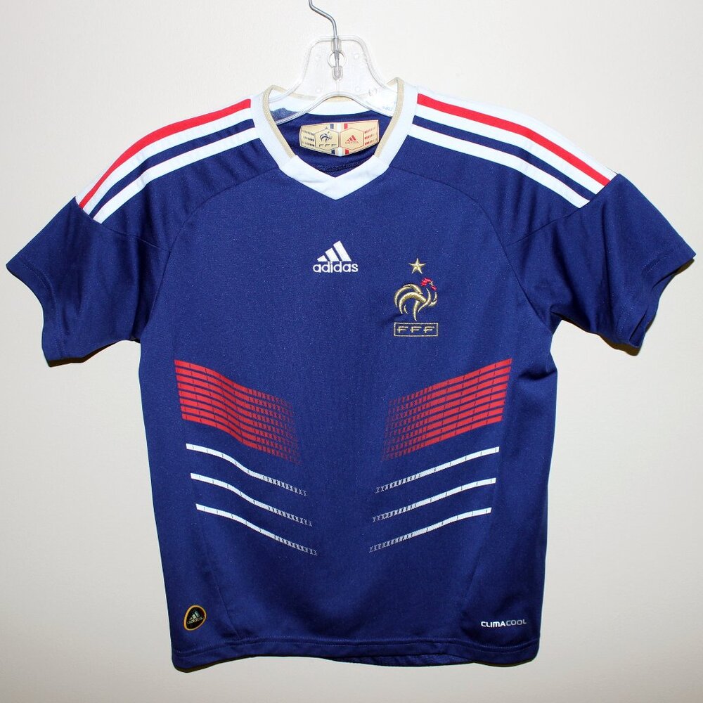 3/$77❤️unworn Adidas FRANCE 2009-11 home shirt soccer jersey Kids S Boys UK9-10Y